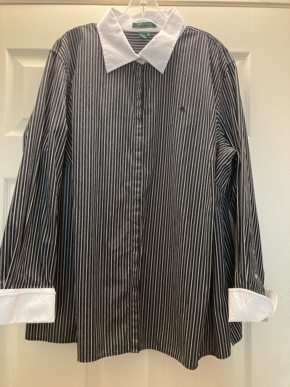 Ralph Lauren Black Pinstripe Dress Shirt with White Collar and Cuffs